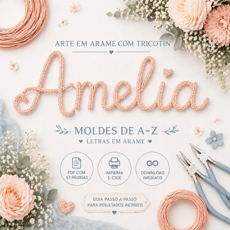 Moldes de letras de A a Z em arte com arame e tricotin